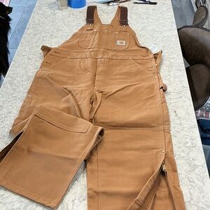 Carhartt Brown/Tan Duck Canvas Bib Overalls with Zippered  Legs to Knee